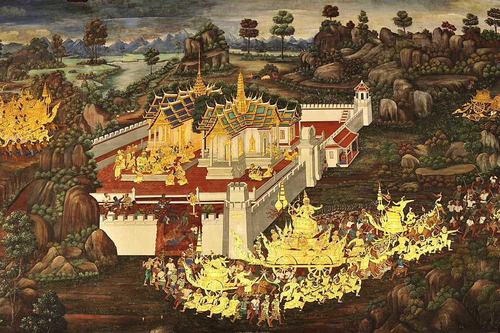 Scene from The Galleries, Royal Monastery, Grand Palace, Bangkok, Thailand, Southeast Asia, Asia