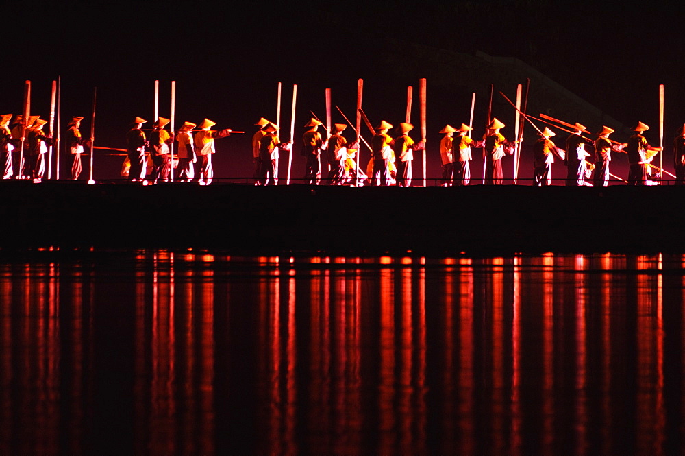 Fishermen, Liu Sanje performance in Yangshuo open air theatre, Yangshuo, Guangxi Province, China, Asia