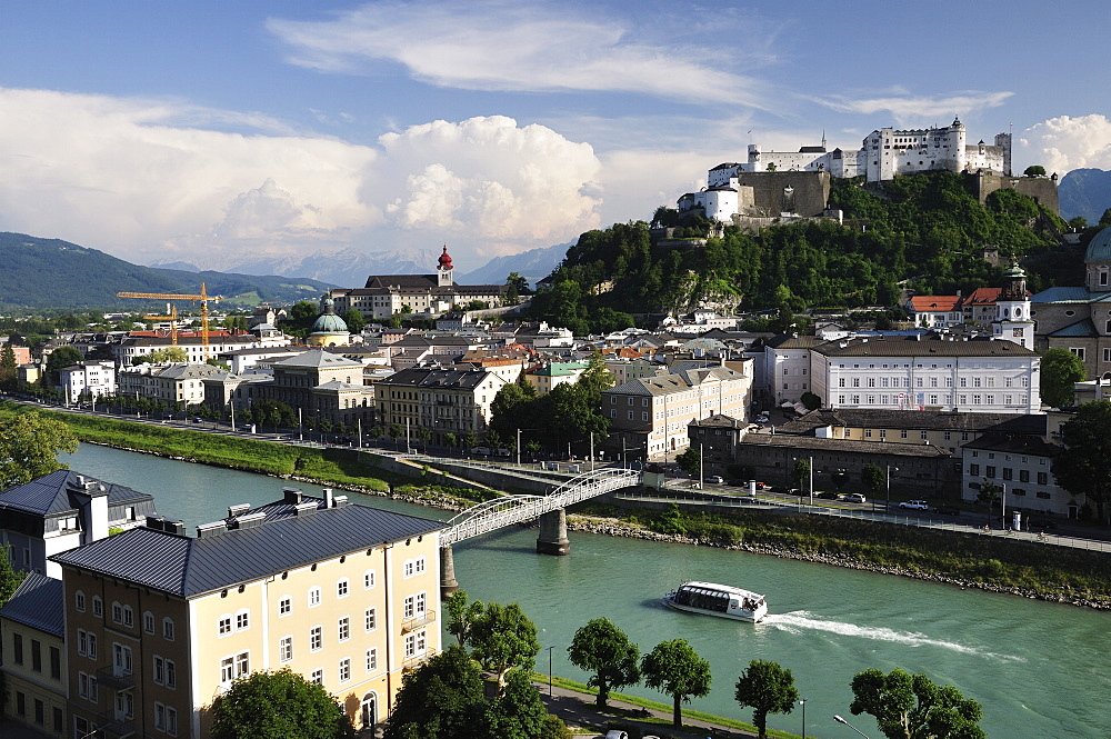 View of the old town and fortress Hohensalzburg, seen from Kapuzinerberg, Salzburg, Austria, Europe