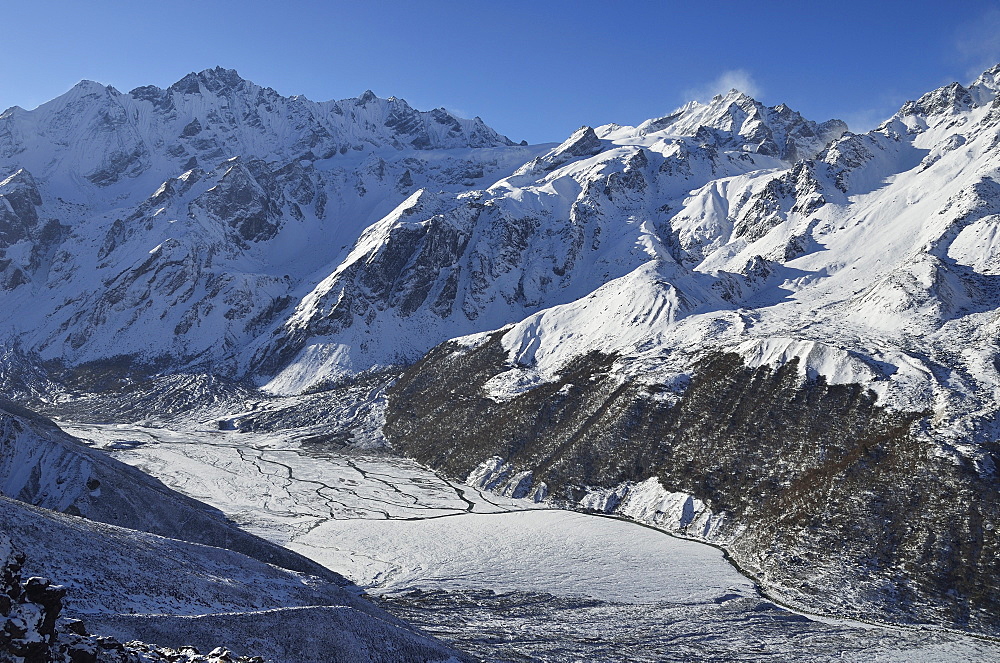 View of Langtang valley from Kyanjin Ri, Langtang National Park, Bagmati, Central Region (Madhyamanchal), Nepal, Himalayas, Asia