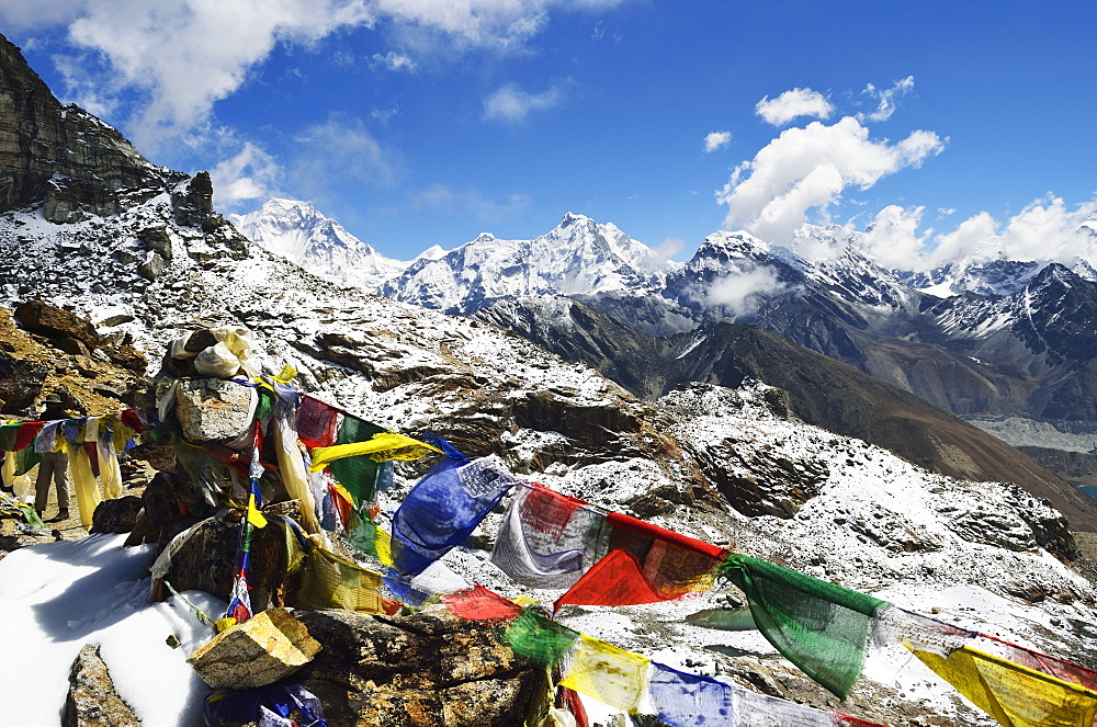 View from Renjo Pass of  Everest Himalayan Range, Sagarmatha National Park, UNESCO World Heritage Site, Solukhumbu District, Sagarmatha, Eastern Region (Purwanchal), Nepal, Himalayas, Asia