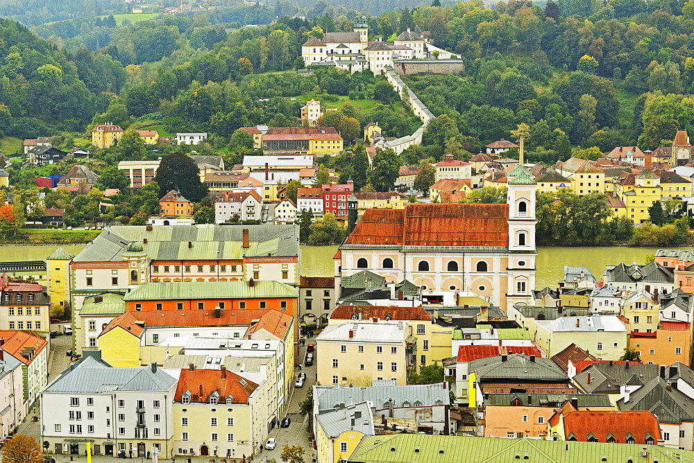 View of Passau with River Inn, Bavaria, Germany, Europe