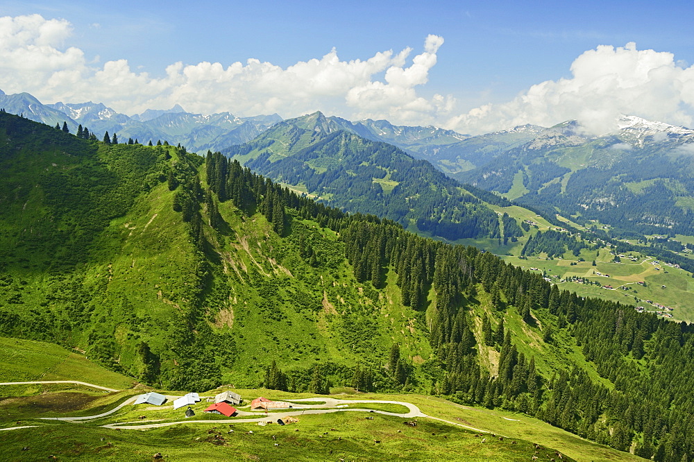 Aerial view of the Kleines Walsertal, Austria, Europe 