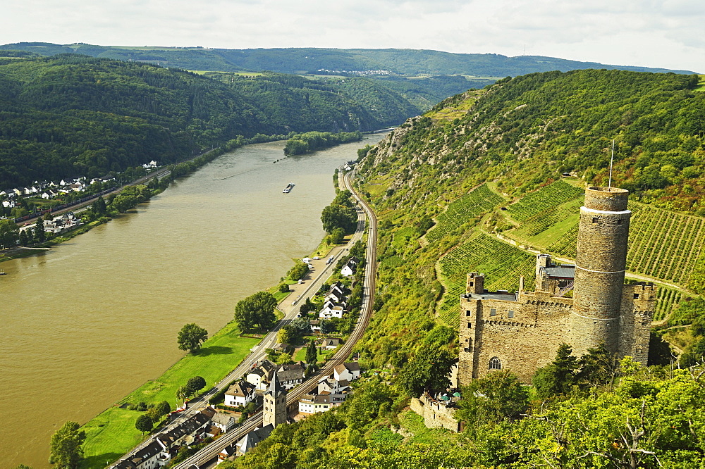 Castle Maus and River Rhine, Rhineland-Palatinate, Germany, Europe