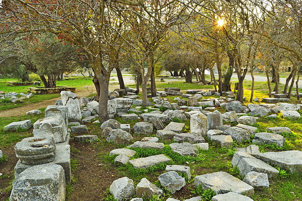 Ruins at the Acropolis of Rhodes, Rhodes City, Rhodes, Dodecanese, Greek Islands, Greece, Europe