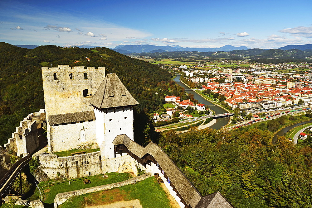 View of Celje Castle and Celje, Slovenia, Europe