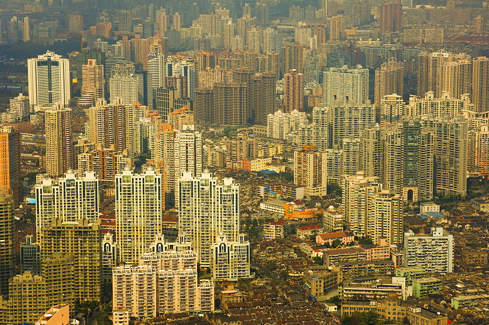 Aerial view from Oriental Pearl Tower of Huangpu District, Shanghai, China, Asia