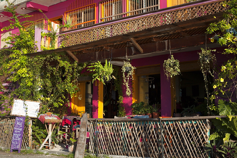 Hotel entry, Flores, Lago Peten Itza, Guatemala, Central America