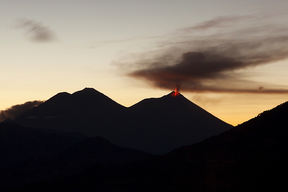 Volcan Fuego, seen from Indian Nose above Lago Atitlan, Guatemala, Central America