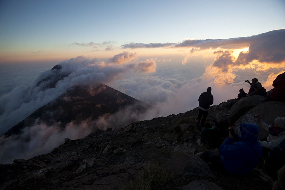 Tourists enjoying the view, Volcan Fuego, Guatemala, Central America