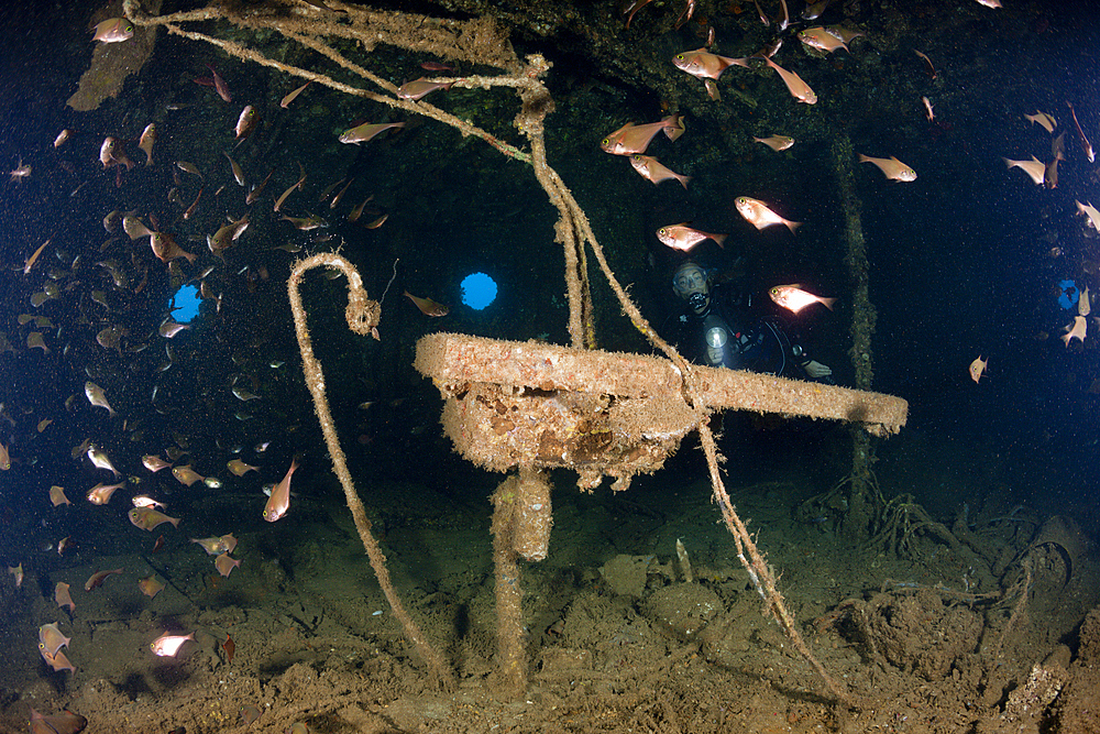 Scuba Diving inside Maldive Victory Wreck, North Male Atoll, Maldives