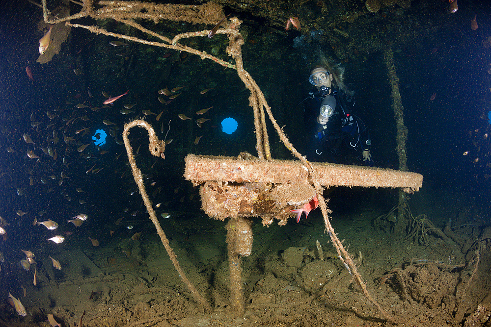 Scuba Diving inside Maldive Victory Wreck, North Male Atoll, Maldives