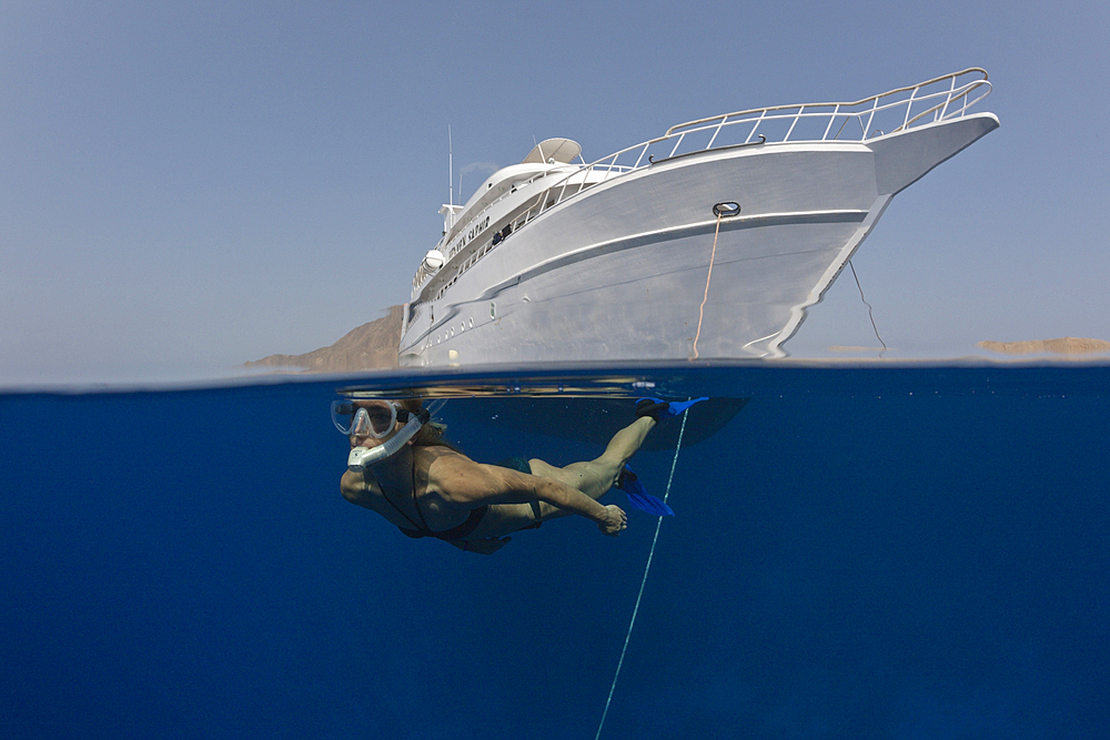 Snorkeler and Liveaboard, Zabargad, Red Sea, Egypt