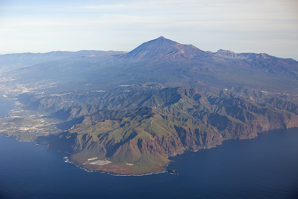 Aerial View of Teno Mountains and Teide, Tenerife, Canary Islands, Spain