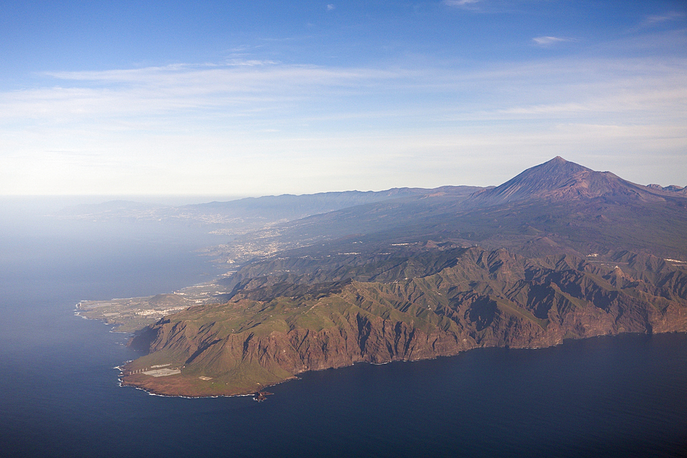 Aerial View of Teno Mountains and Teide, Tenerife, Canary Islands, Spain