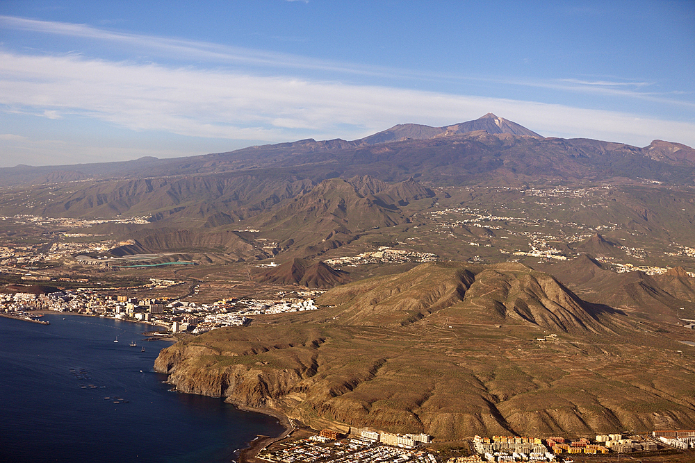 Aerial View of Los Christianos and Teide, Tenerife, Canary Islands, Spain