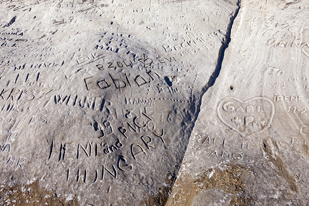 Cutted Names in Petrified Dunes near Costa del Silencio, Tenerife, Canary Islands, Spain