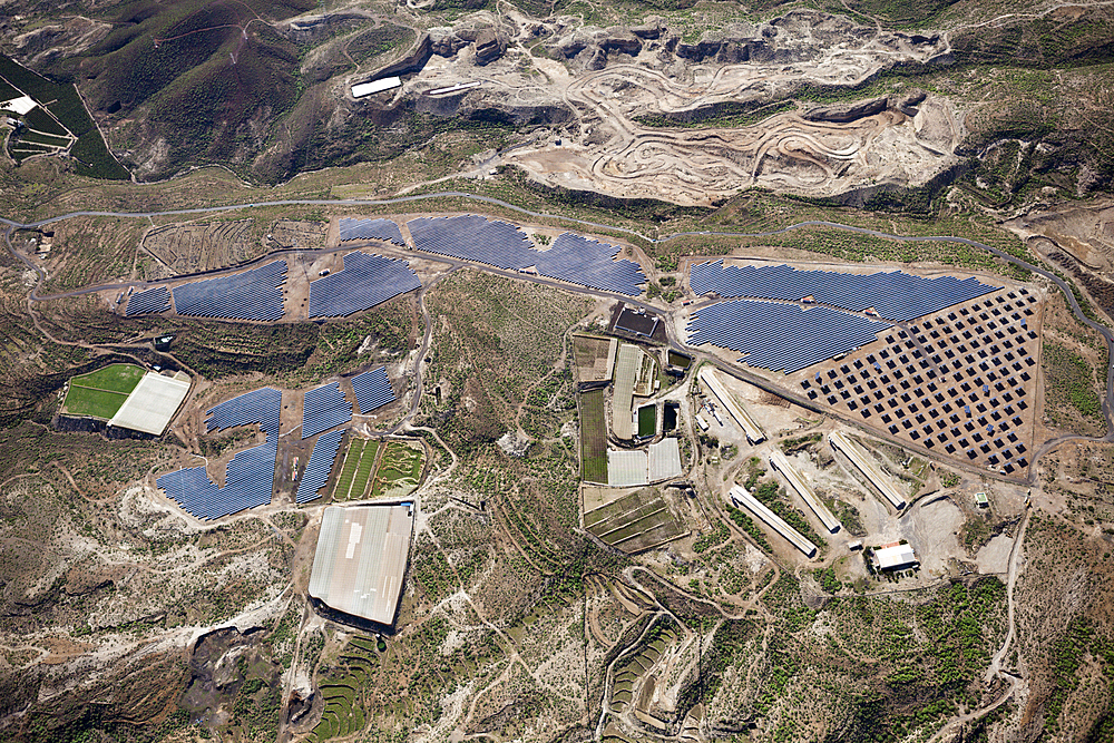 Aerial View of Solar Collectors near El Poris, Tenerife, Spain