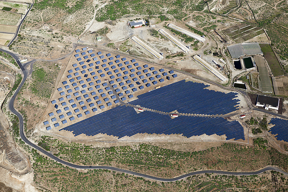 Aerial View of Solar Collectors near El Poris, Tenerife, Spain