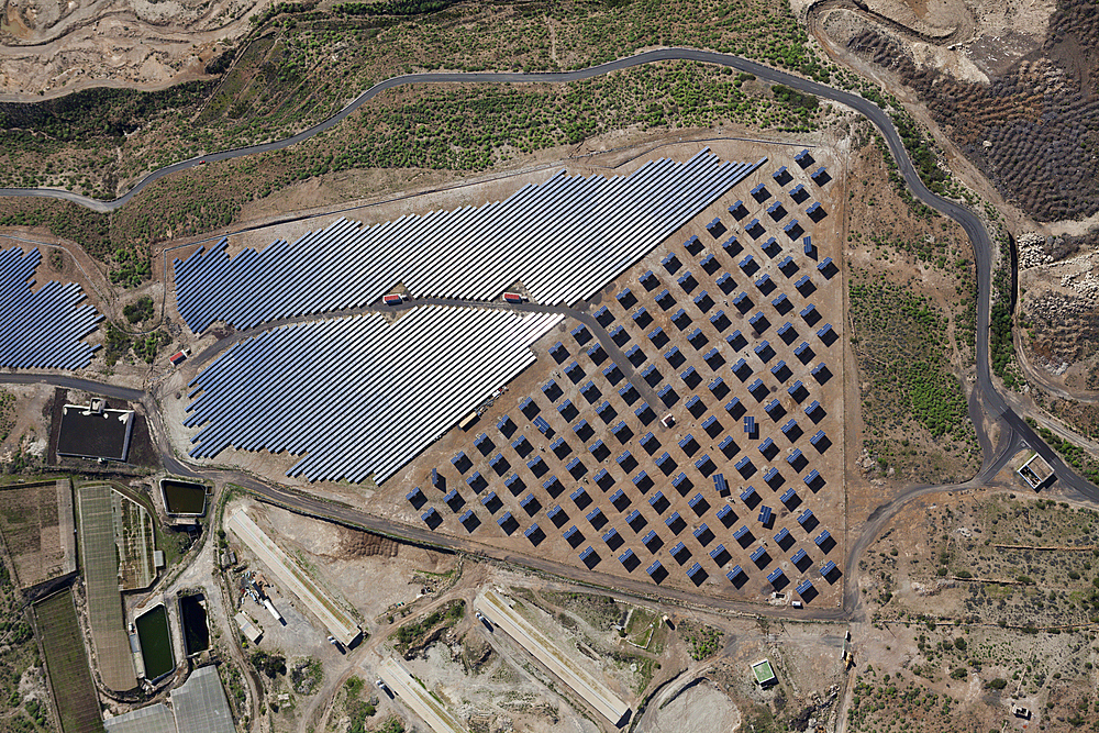 Aerial View of Solar Collectors near El Poris, Tenerife, Spain