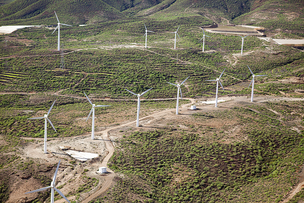 Aerial View of Wind power station, Tenerife, Spain