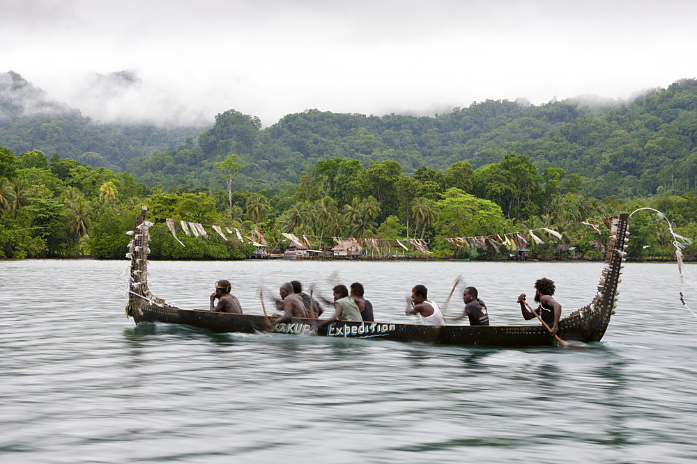 People of Telina Island welcome Visitors, Marovo Lagoon, Solomon Islands