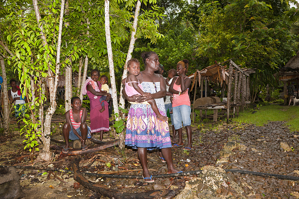 People of Telina Island welcome Visitors, Marovo Lagoon, Solomon Islands