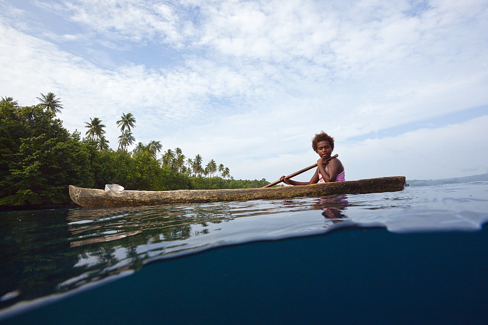 Local People in typical Dugout Canoe, Florida Islands, Solomon Islands