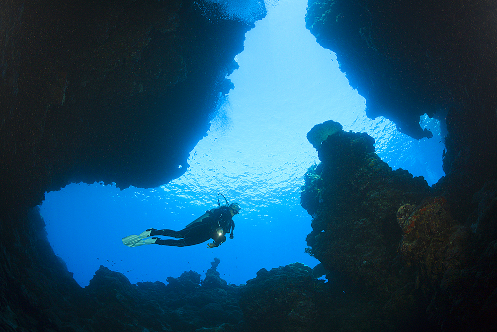 Scuba Diving in Custom Caves, Russell Islands, Solomon Islands