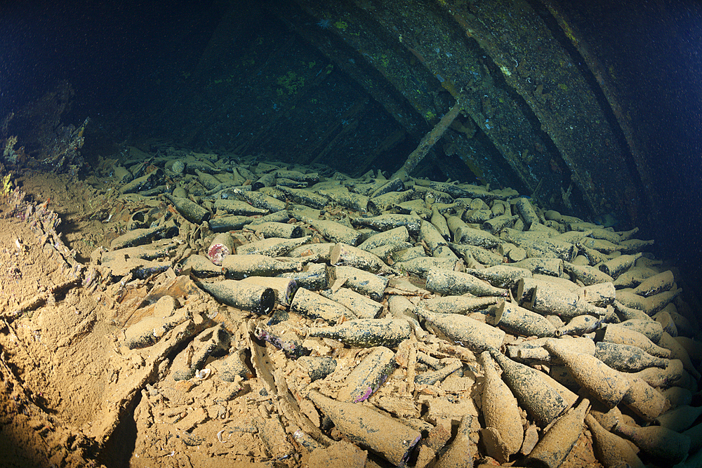 Bottles inside Umbria Wreck, Wingate Reef, Red Sea, Sudan