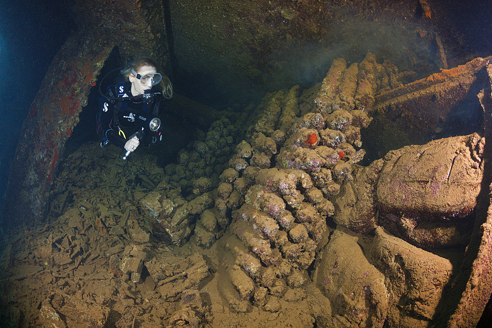 Munition inside Umbria Wreck, Wingate Reef, Red Sea, Sudan