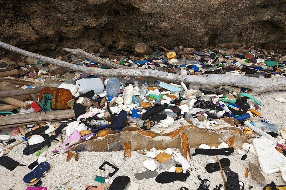 Plastic Waste washed up at shore, Christmas Island, Australia