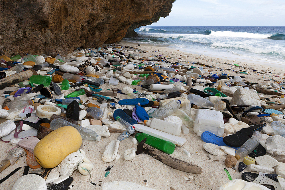 Plastic Waste washed up at shore, Christmas Island, Australia