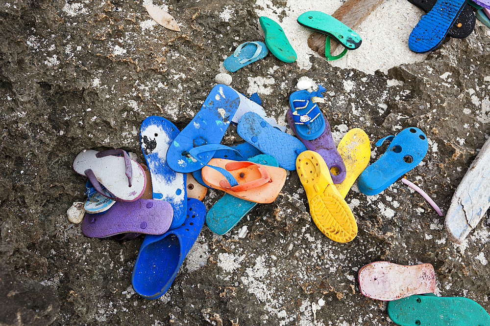 Plastic Waste washed up at shore, Christmas Island, Australia