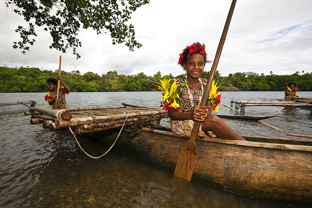 Kofure Girl in Outrigger Canoe, Tufi, Oro Province, Papua New Guinea