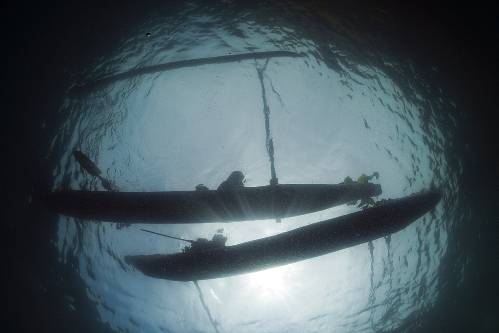 Outrigger Canoe from below, Tufi, Cape Nelson, Papua New Guinea