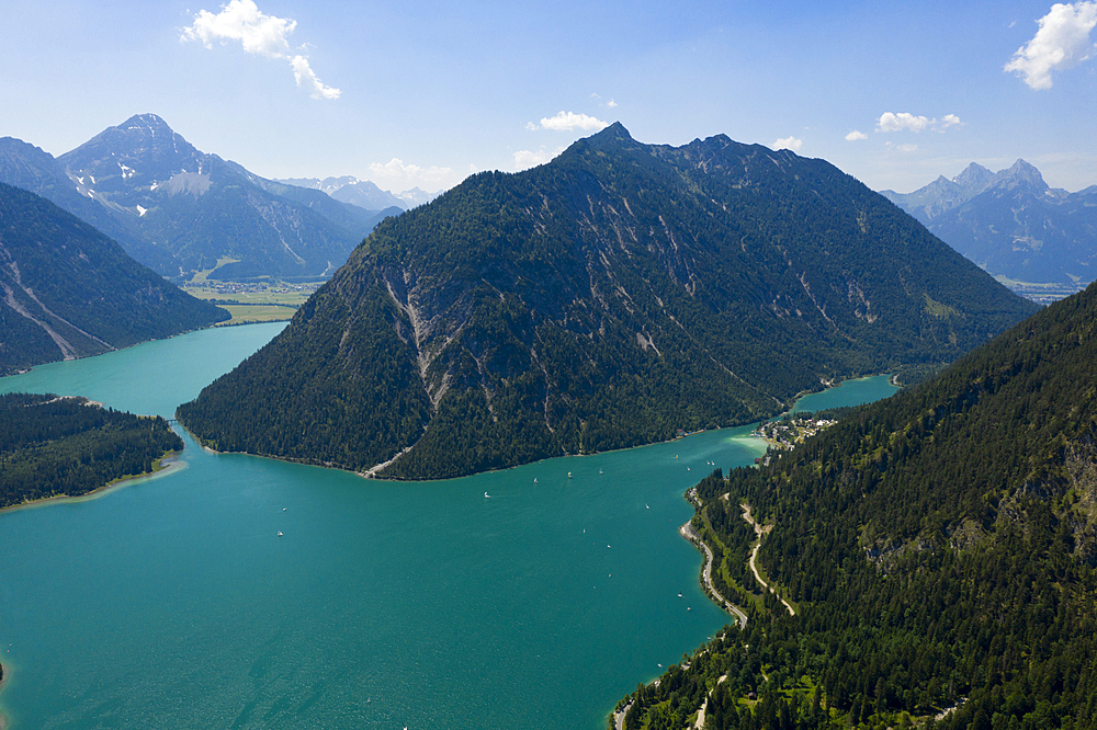 South of Plansee with Kleiner Plansee right and Lake Heiterwang left, Tyrol, Austria