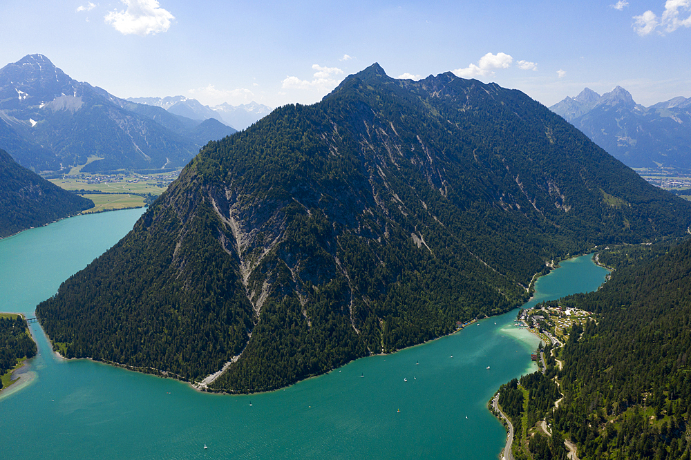 South of Plansee with Kleiner Plansee right and Lake Heiterwang left, Tyrol, Austria