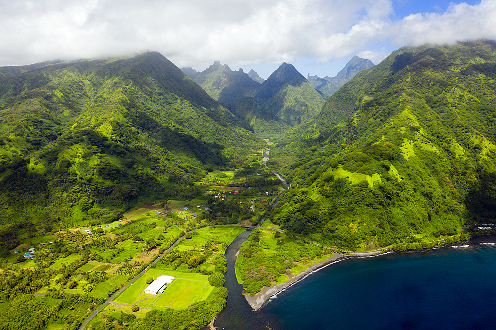 Aerial View of Vaitephiha Valley, Tahiti, French Polynesia