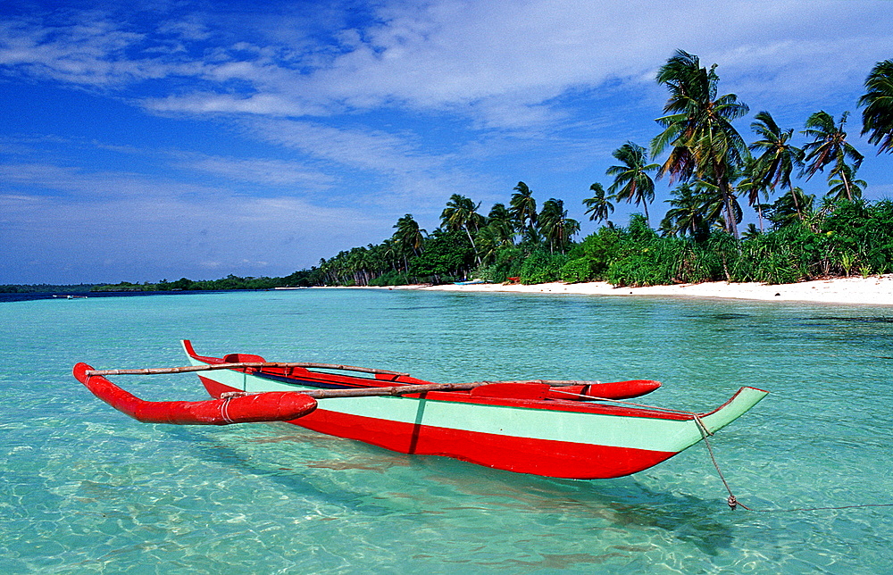 Banca, Outrigger boat on the beach, Philippines, Ananyana Resort, Panglao Island, Bohol