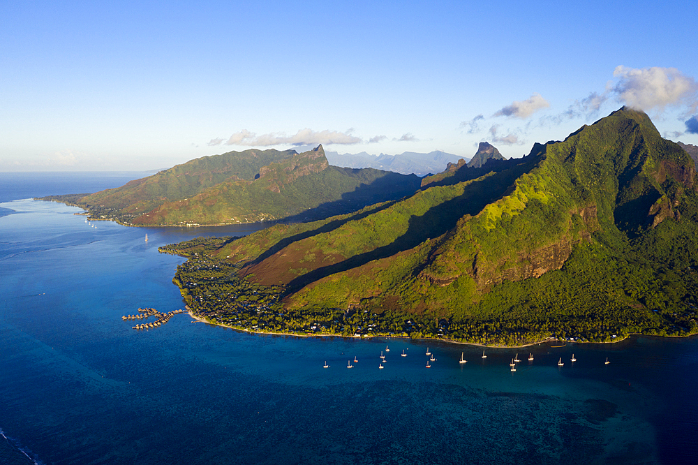 Aerial View of Cook's Bay and Opunohu Bay, Moorea, French Polynesia