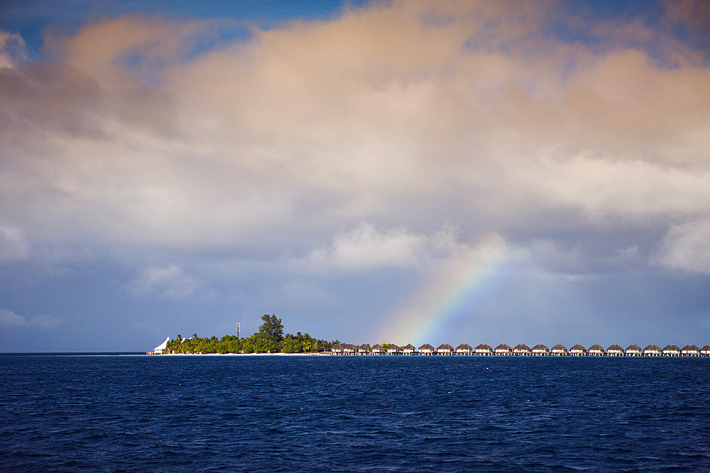 Rainbow over Vacation Island, North Ari Atoll, Indian Ocean, Maldives