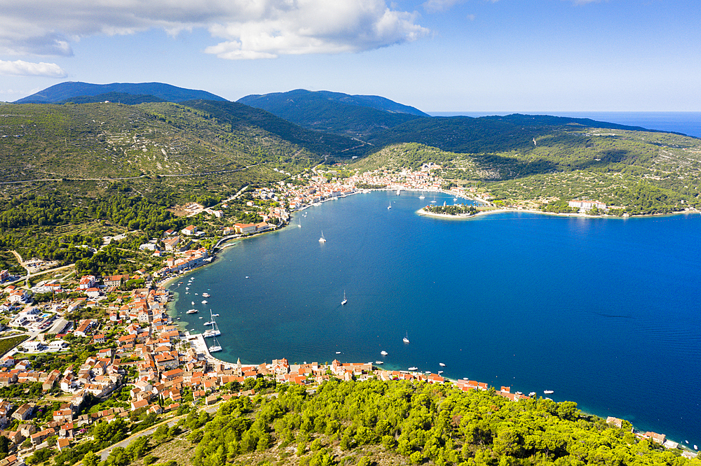 Town and bay of Vis, Vis Island, Mediterranean Sea, Croatia