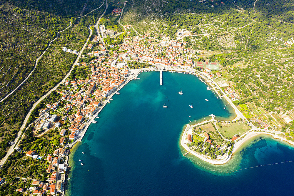 Town and bay of Vis, Vis Island, Mediterranean Sea, Croatia