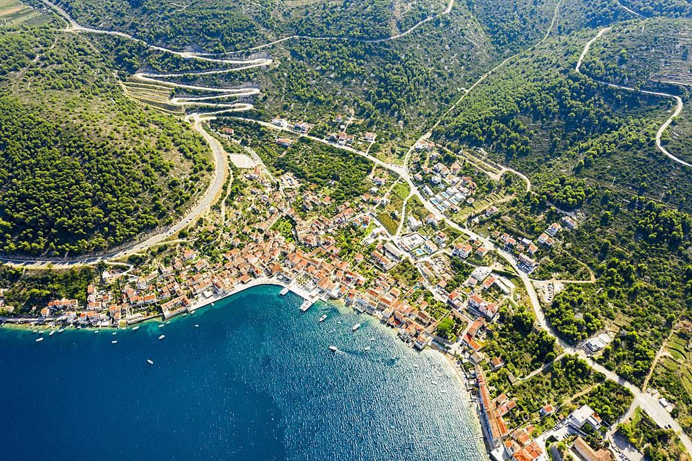 Town and bay of Vis, Vis Island, Mediterranean Sea, Croatia