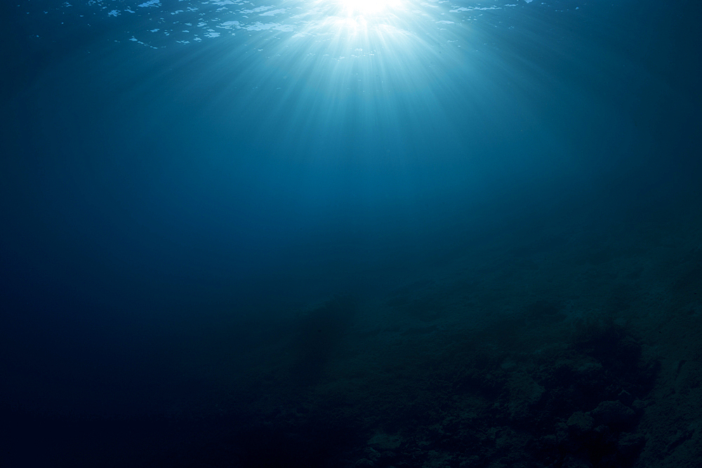 Sun Rays in Blue Ocean, Vis Island, Mediterranean Sea, Croatia