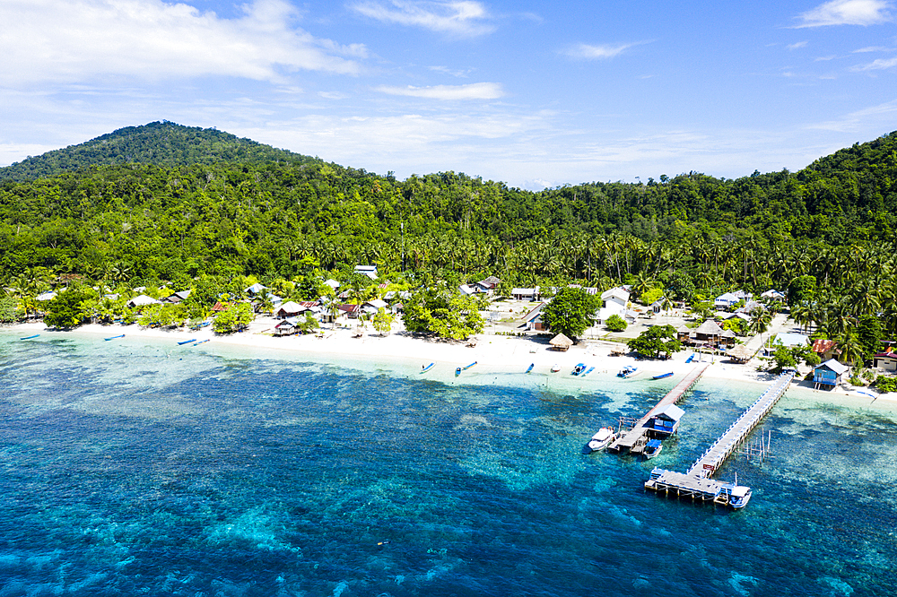 Aerial View of Sauwandarek Village, Raja Ampat, West Papua, Indonesia