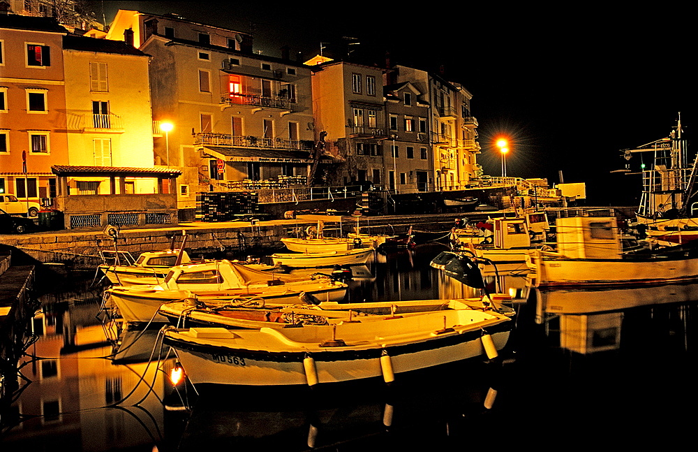 harbour in the night, Mo?cenicka Draga, Croatia, Istria, Mediterranean Sea