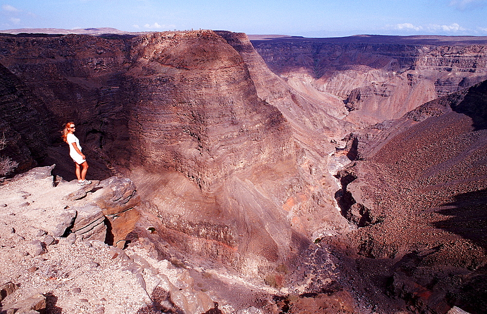 tourist in front of Afar Valley, Djibouti, Djibuti, Africa, Afar Triangle