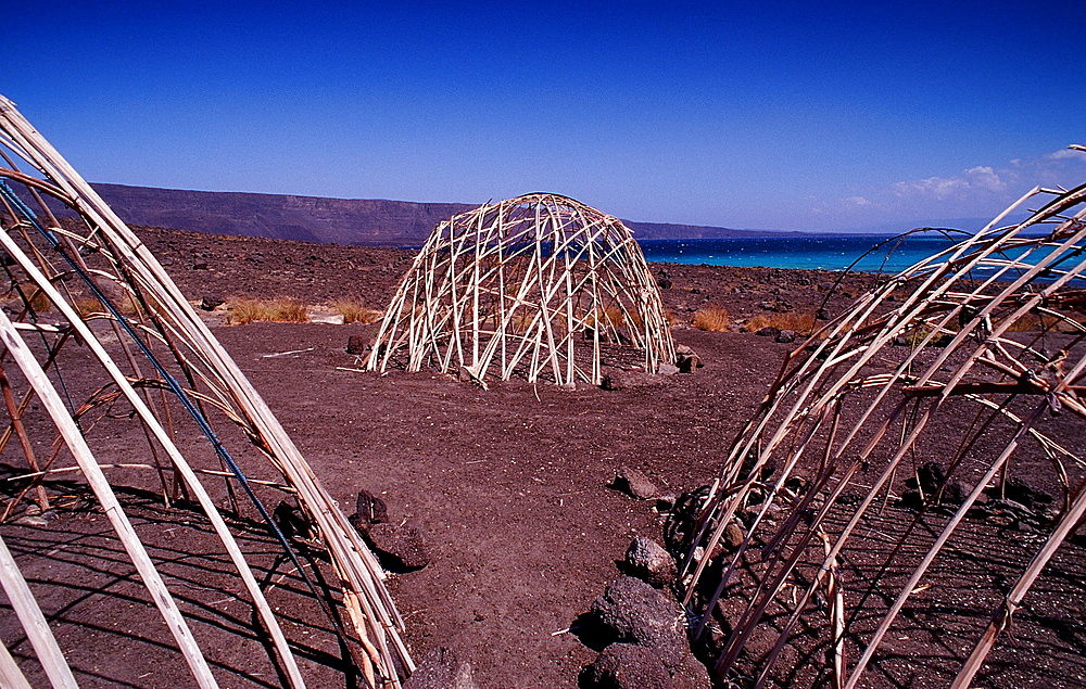 Desert camp of Afar nomads, Djibouti, Djibuti, Africa, Afar Triangle